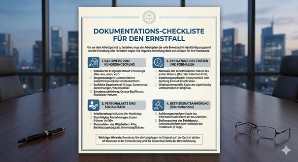 The document is a checklist for preparing documents for a court proceeding, detailing the steps for evidence collection and submission, including timelines, witness testimonies, and proof of losses.

KI-generierte Inhalte können fehlerhaft sein.