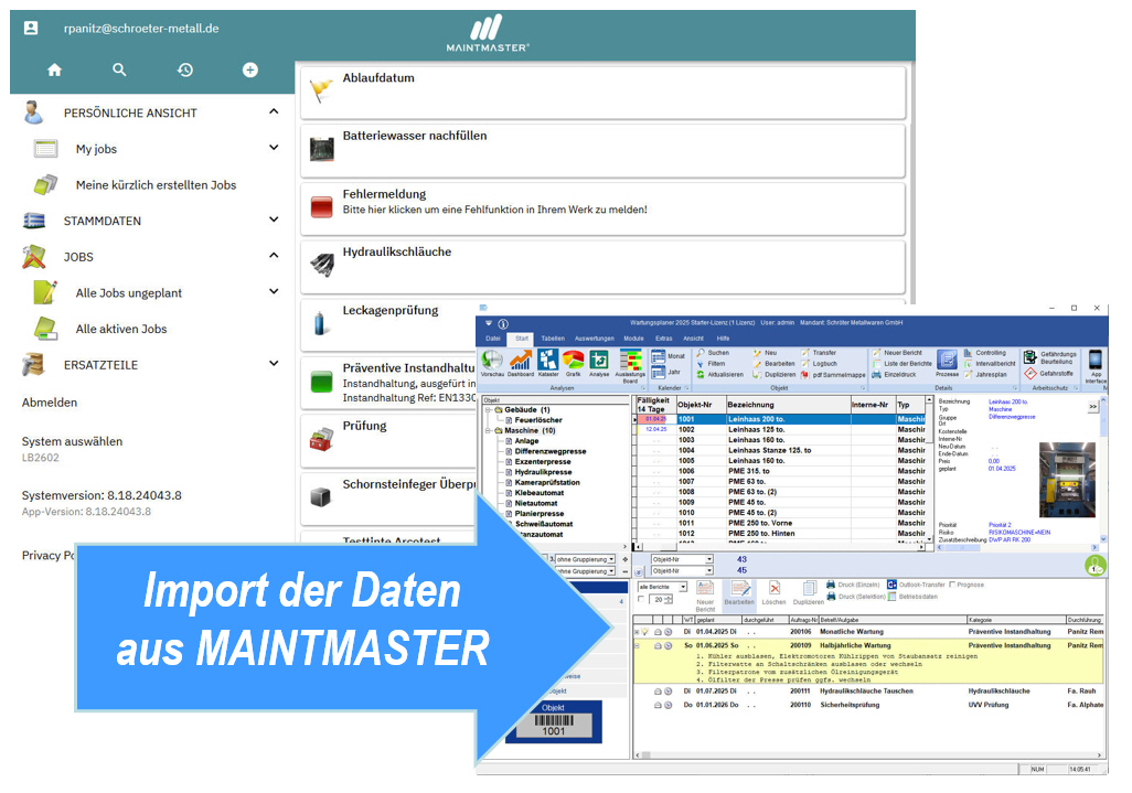 Import aus Maintmaster Instandhaltungssoftware